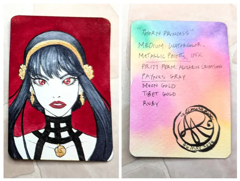 Spy X Family: Thorn Princess - OOAK Watercolor & Sparkling Metallics aceo art card