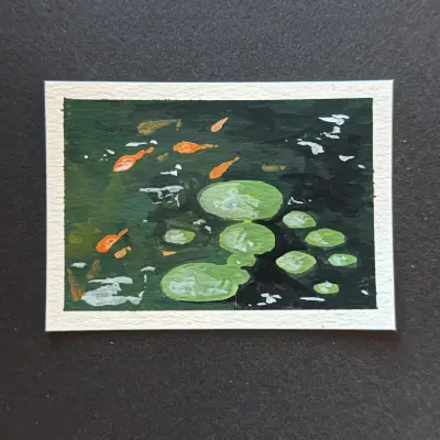 goldfish pond aceo art card thumbnail 2