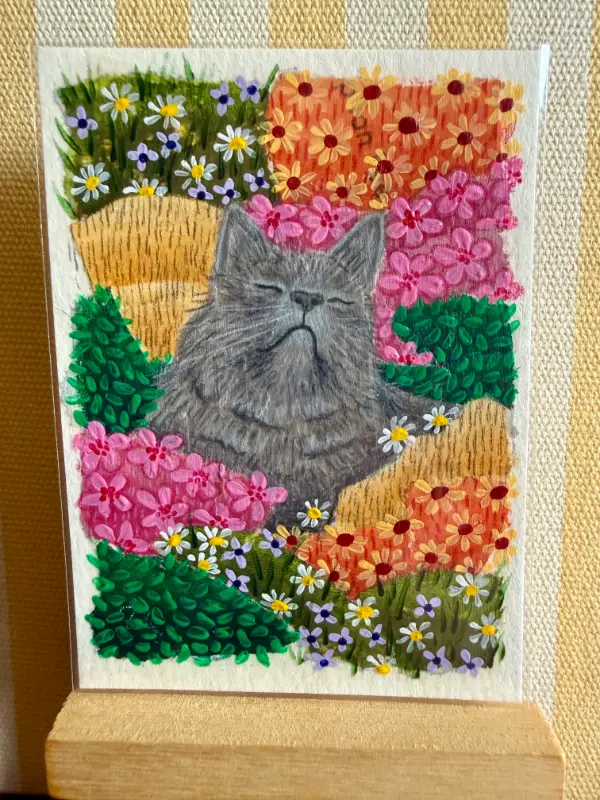Garden Cat Nap 1/3 aceo art card