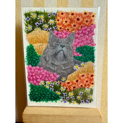 Garden Cat Nap 1/3 aceo art card thumbnail 1