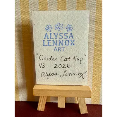 Garden Cat Nap 1/3 aceo art card thumbnail 3