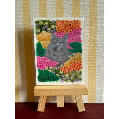Garden Cat Nap 1/3 aceo art card thumbnail 2