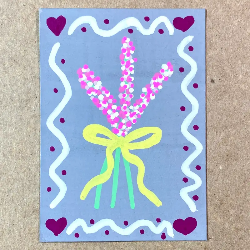 Pink and Gray Floral aceo art card