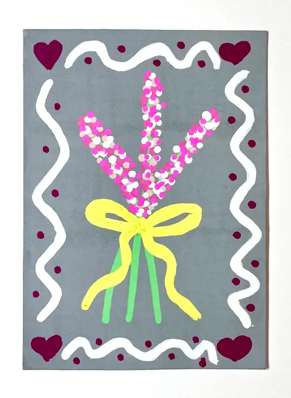 Pink and Gray Floral aceo art card