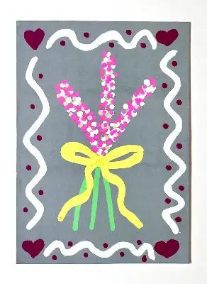 Pink and Gray Floral aceo art card thumbnail 1