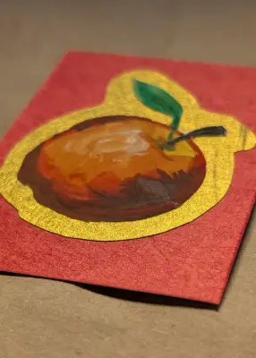 Hand Painted Fortune Apple - Chinese New Year on Gold Metallic Border aceo art card thumbnail 2