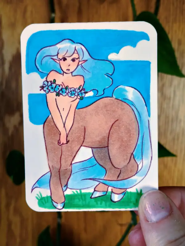 Shy Centaur Girl - Original ACEO card signed aceo art card
