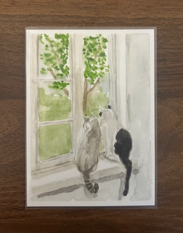 Pondering Cats ᓚᘏᗢ aceo art card