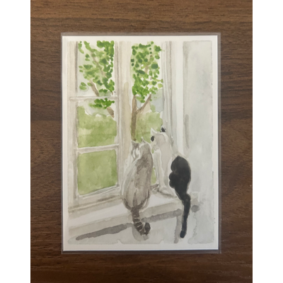 Pondering Cats ᓚᘏᗢ aceo art card thumbnail 1
