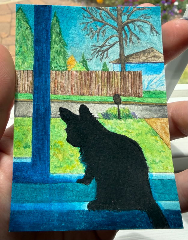 Window Cat aceo art card