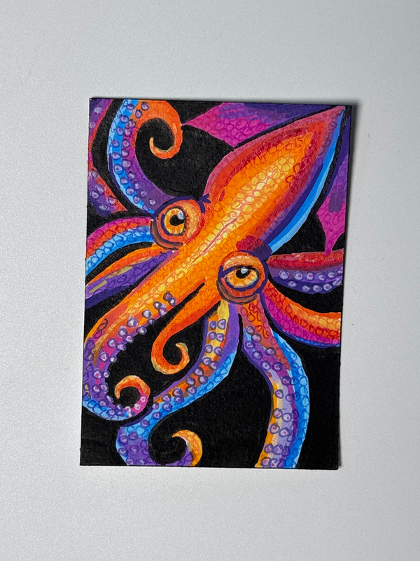 Angry squid aceo art card