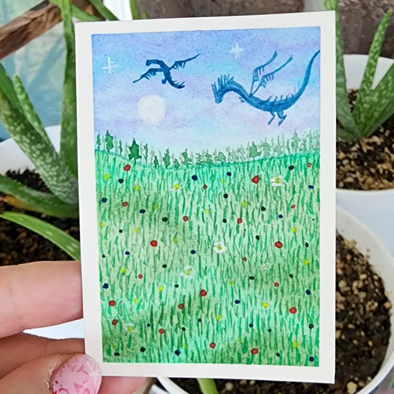 Dragons love a moonrise aceo art card