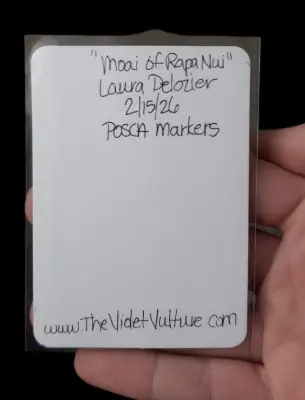 Pink and Purple Moai of Rapa Nui Easter Island Statue in POSCA Markers aceo art card thumbnail 2