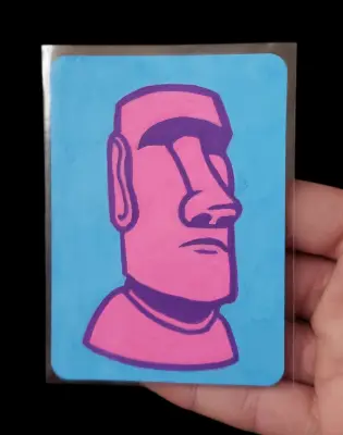Pink and Purple Moai of Rapa Nui Easter Island Statue in POSCA Markers aceo art card thumbnail 1