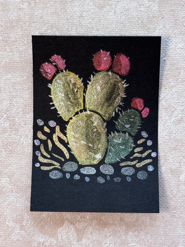 Metallic watercolor, cactus ACEO aceo art card