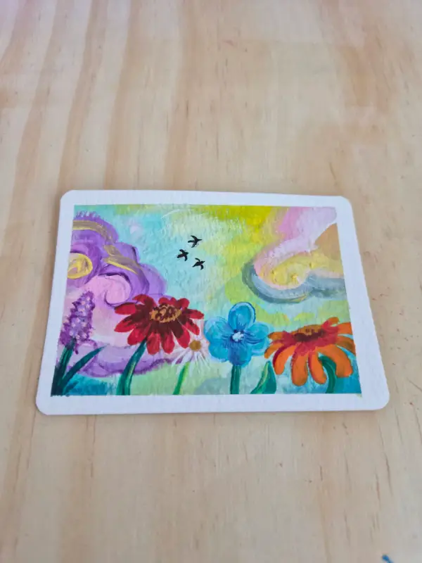 Flowers in the field aceo art card
