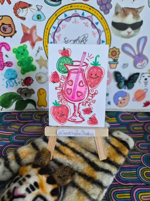 "Strawberry Sprite" Food, Drink aceo art card