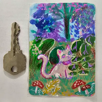 Kitty in a Forest aceo art card thumbnail 2