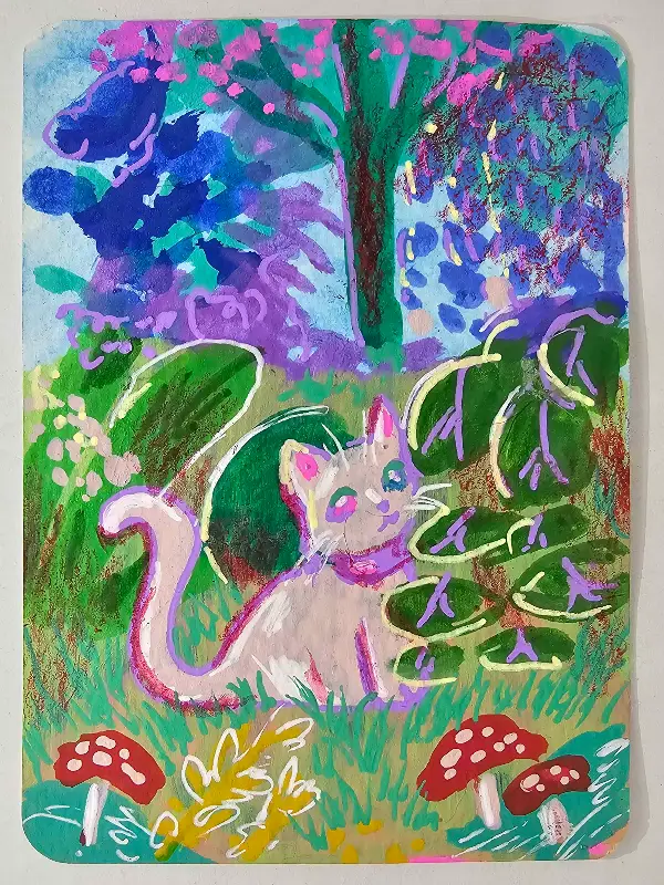 Kitty in a Forest aceo art card