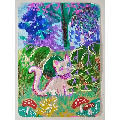Kitty in a Forest aceo art card thumbnail 1