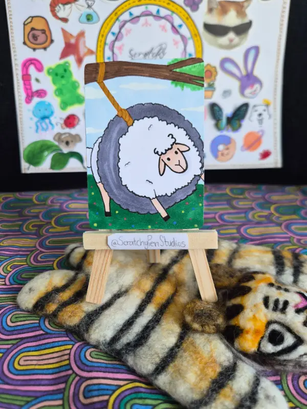 "Baaahd Spot" Sheep aceo art card