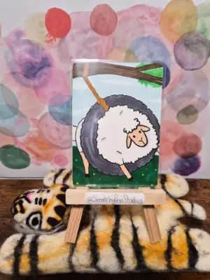 "Baaahd Spot" Sheep aceo art card thumbnail 1
