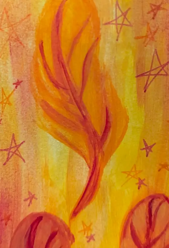 Warm falling feathers - nature abstract wildlife gouche & pencil aceo art card