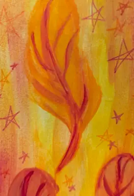Warm falling feathers - nature abstract wildlife gouche & pencil aceo art card thumbnail 1