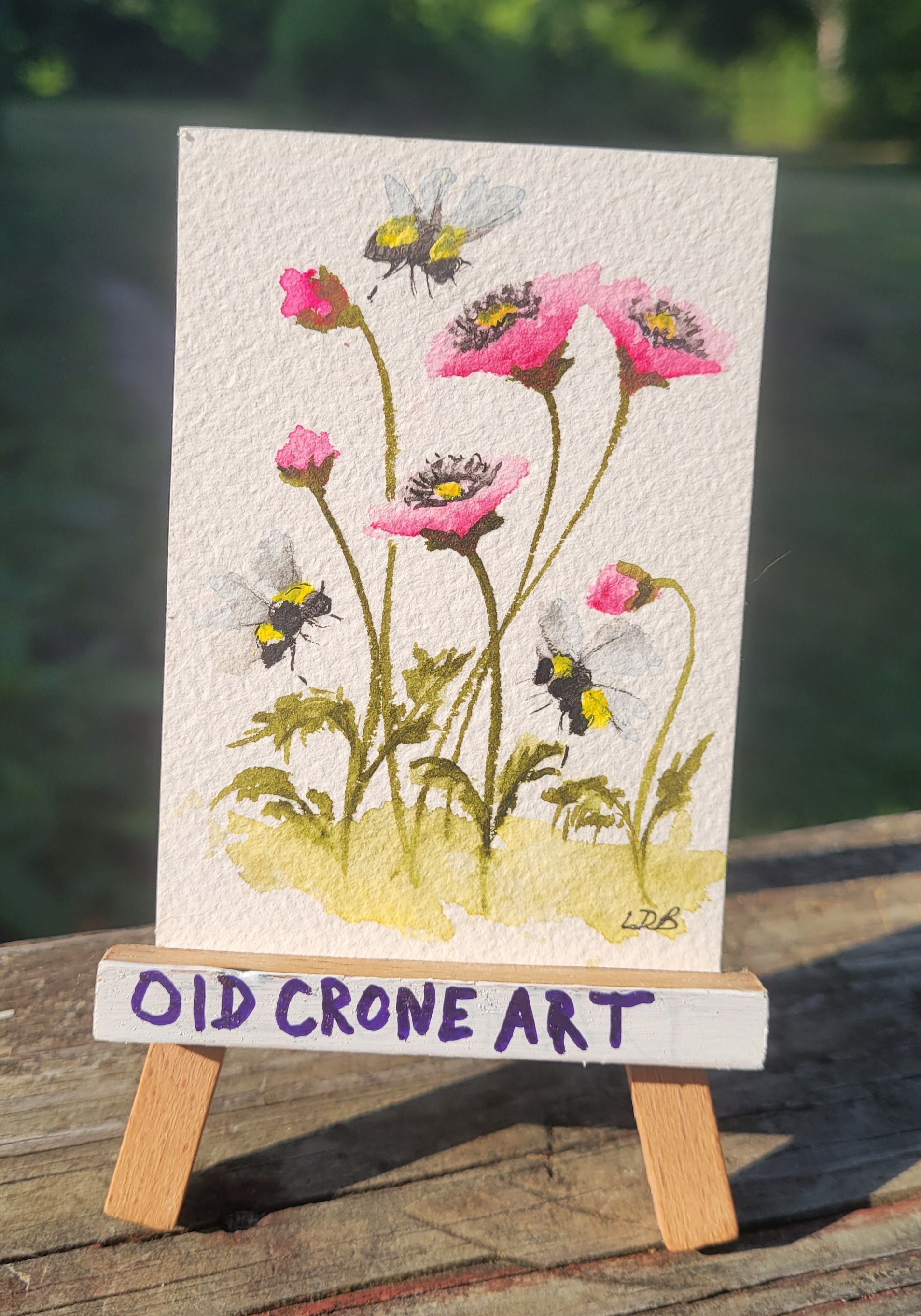 Bees of Three and Poppies Too aceo art card thumbnail 2