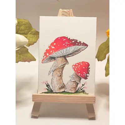 Red Mushroom 002 aceo art card thumbnail 2