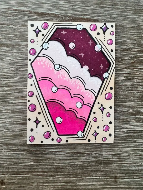 Whimsical Dark Coffin Clouds Stars Gothic Fantasy Gothic Mythical Enchanted Fairytale Imaginative aceo art card