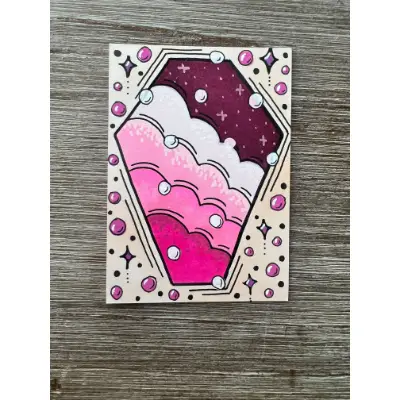 Whimsical Dark Coffin Clouds Stars Gothic Fantasy Gothic Mythical Enchanted Fairytale Imaginative aceo art card thumbnail 1