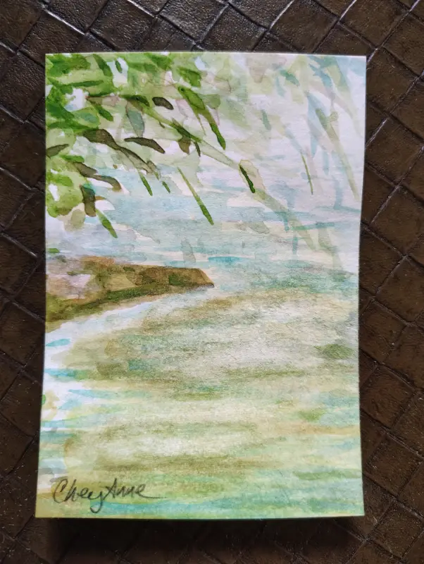 River stream WaterColour by CheyAnne aceo art card