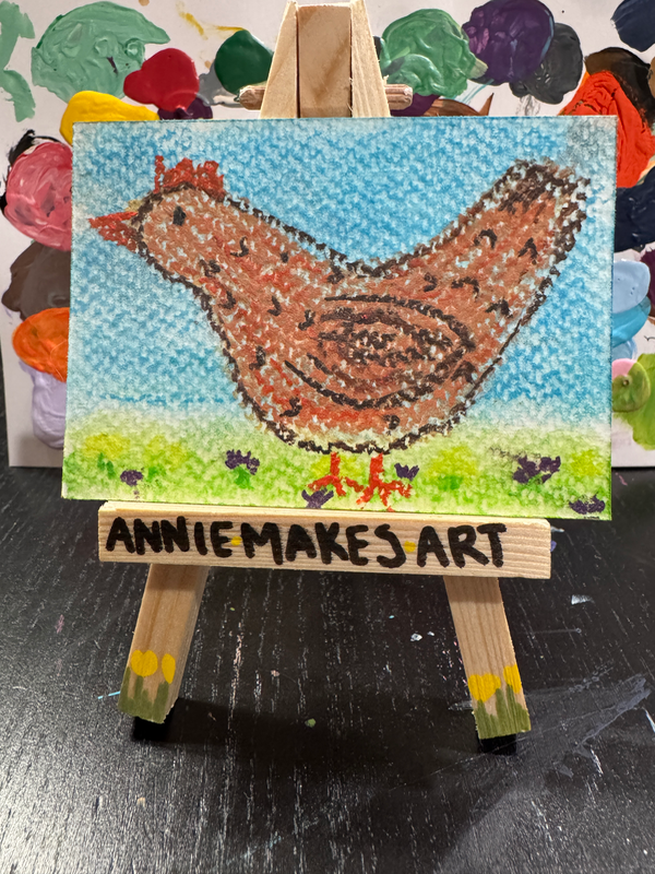 Brown Chicken in Pasture aceo art card