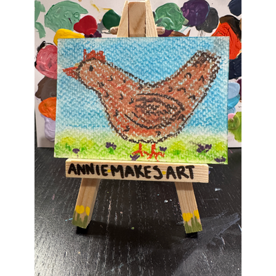 Brown Chicken in Pasture aceo art card thumbnail 1