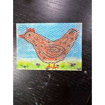 Brown Chicken in Pasture aceo art card thumbnail 2