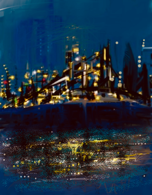 Night at the dock aceo art card thumbnail 2