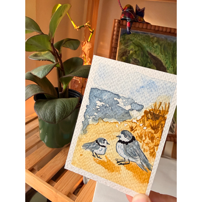Pair of Plovers aceo art card thumbnail 2