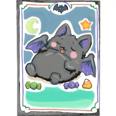 Bat Candy Belly | Halloween Belly Collection | Art with Sara Rose aceo art card thumbnail 1