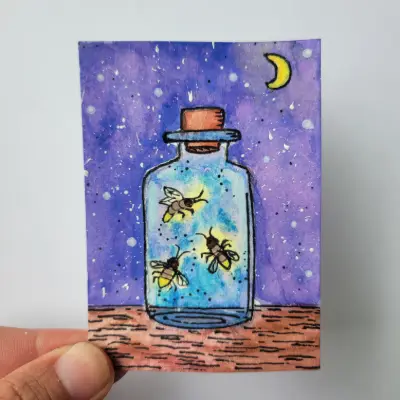 Jar of Stars - Fireflies in a Jar aceo art card thumbnail 1