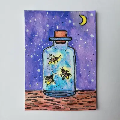 Jar of Stars - Fireflies in a Jar aceo art card thumbnail 2