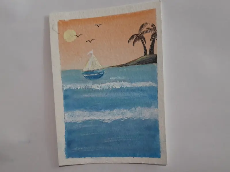 Saling at sunset aceo art card