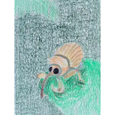 Acorn weevil on a leaf aceo art card thumbnail 2