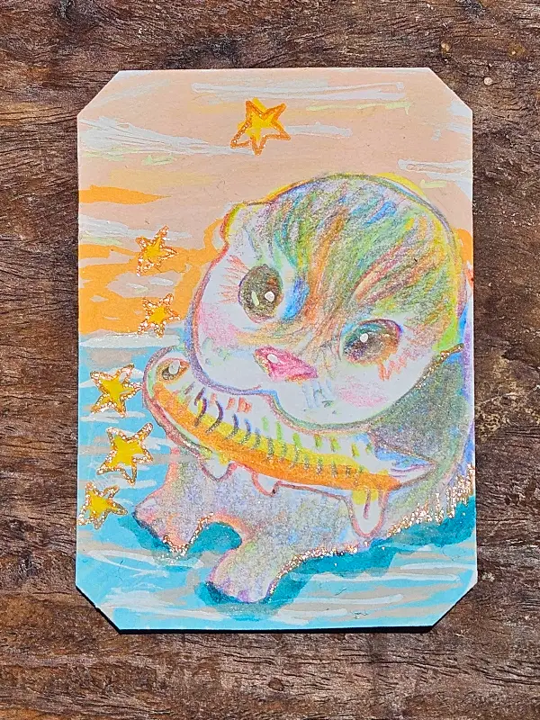 Rainbow Otter aceo art card