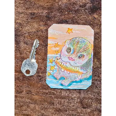 Rainbow Otter aceo art card thumbnail 2