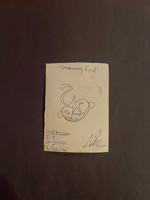 “Strawberry field” watercolor ACEO mouse on strawberries aceo art card thumbnail 2