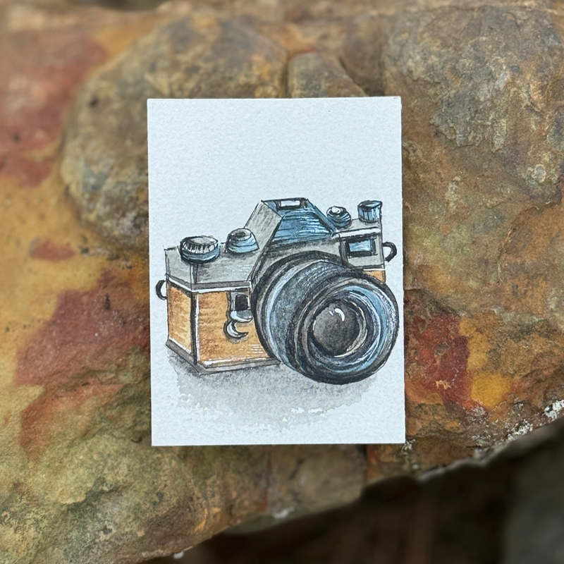ACEO Watercolor “Vintage Camera” aceo art card