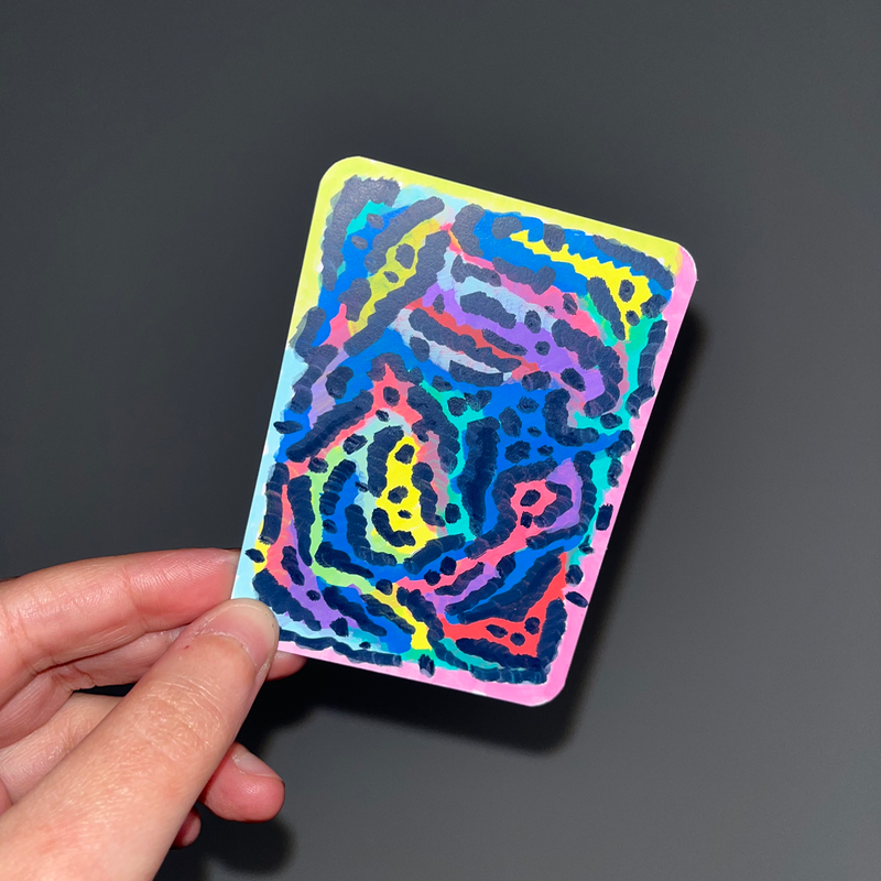 original aceo abstract rainbow design 80's aceo art card