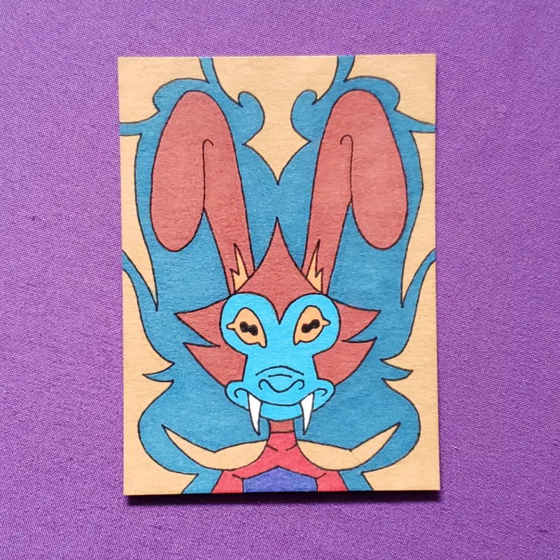 Original Fantasy Bunny Monkey Creature Marker Illustration OOAK aceo art card