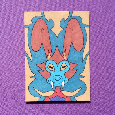 Original Fantasy Bunny Monkey Creature Marker Illustration OOAK aceo art card thumbnail 1